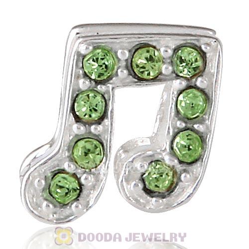 European Sterling Silver Music Note Beads with Peridot Austrian Crystal
