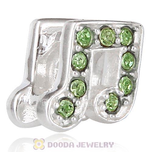 European Sterling Silver Music Note Beads with Peridot Austrian Crystal