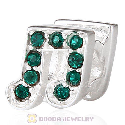 European Sterling Silver Music Note Beads with Emerald Austrian Crystal