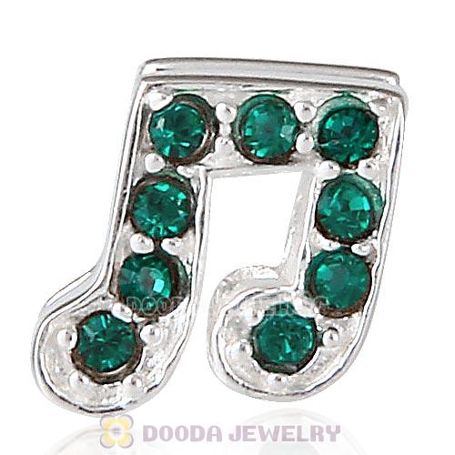 European Sterling Silver Music Note Beads with Emerald Austrian Crystal