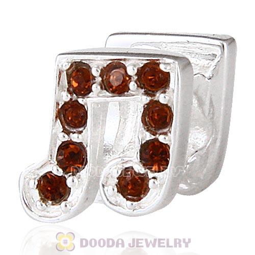 European Sterling Silver Music Note Beads with Smoked Topaz Austrian Crystal