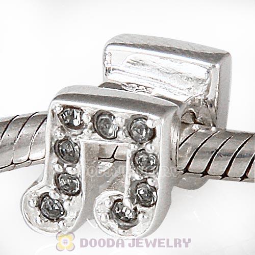European Sterling Silver Music Note Beads with Black Diamond Austrian Crystal