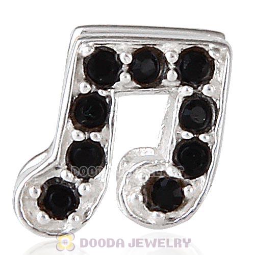 European Sterling Silver Music Note Beads with Jet Austrian Crystal