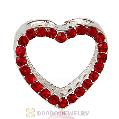 European Sterling Silver Heart Beads with Light Siam Austrian Crystal