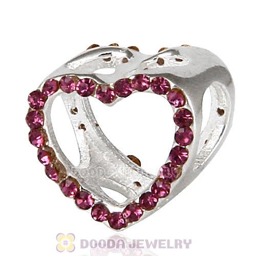 European Sterling Silver Heart Beads with Amethyst Austrian Crystal