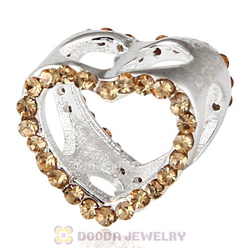 European Sterling Silver Heart Beads with Light Colorado Topaz Austrian Crystal