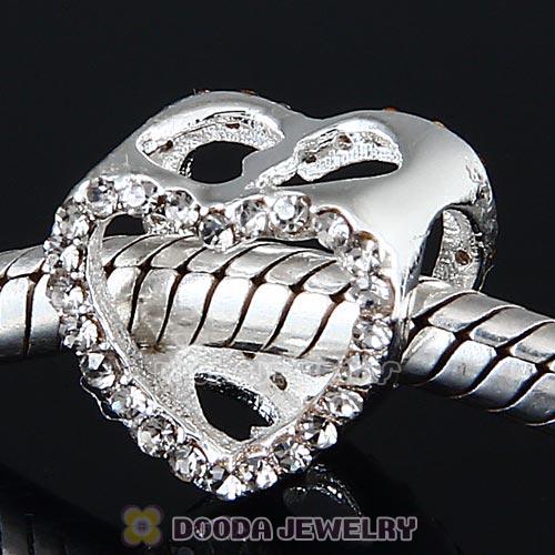 European Sterling Silver Heart Beads with Black Diamond Austrian Crystal