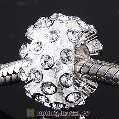 Sterling Silver Loose Pave Beads with Clear Austrian Crystal