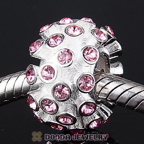 Sterling Silver Loose Pave Beads with Light Rose Austrian Crystal