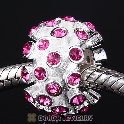 Sterling Silver Loose Pave Beads with Rose Austrian Crystal