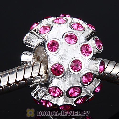 Sterling Silver Loose Pave Beads with Rose Austrian Crystal