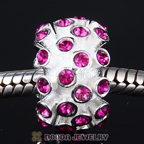 Sterling Silver Loose Pave Beads with Fuchsia Austrian Crystal