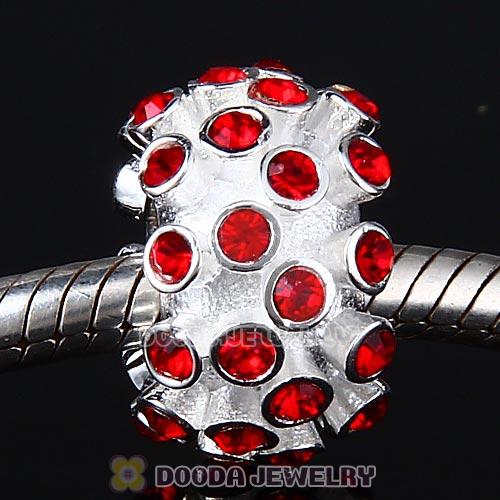 Sterling Silver Loose Pave Beads with Light Siam Austrian Crystal