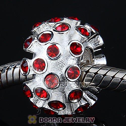 Sterling Silver Loose Pave Beads with Siam Austrian Crystal