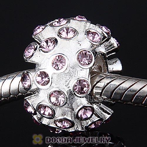 Sterling Silver Loose Pave Beads with Light Amethyst Austrian Crystal
