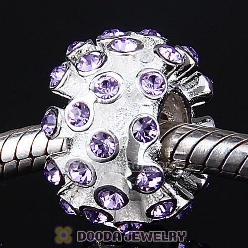 Sterling Silver Loose Pave Beads with Violet Austrian Crystal