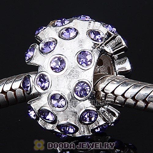 Sterling Silver Loose Pave Beads with Tanzanite Austrian Crystal