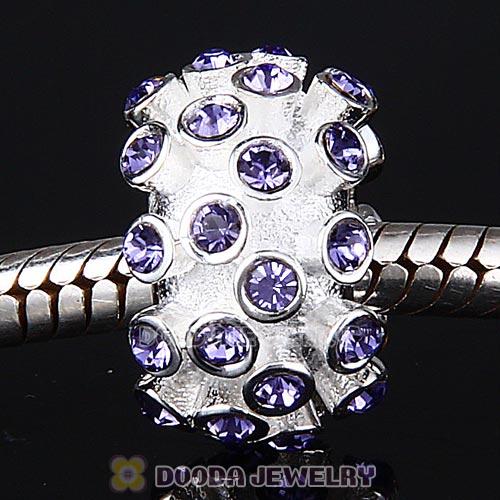 Sterling Silver Loose Pave Beads with Tanzanite Austrian Crystal