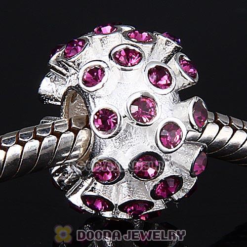 Sterling Silver Loose Pave Beads with Amethyst Austrian Crystal