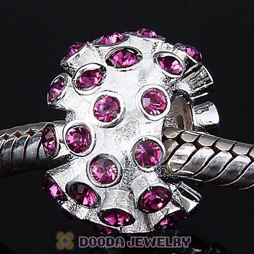 Sterling Silver Loose Pave Beads with Amethyst Austrian Crystal