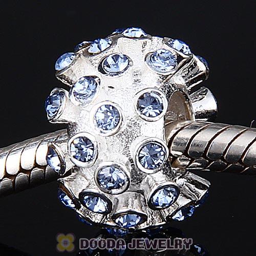Sterling Silver Loose Pave Beads with Light Sapphire Austrian Crystal