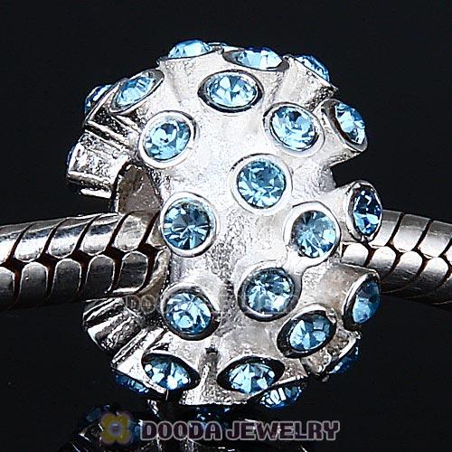 Sterling Silver Loose Pave Beads with Aquamarine Austrian Crystal