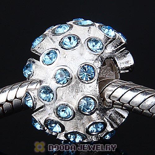 Sterling Silver Loose Pave Beads with Aquamarine Austrian Crystal