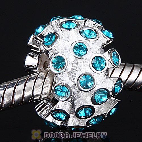 Sterling Silver Loose Pave Beads with Blue Zircon Austrian Crystal