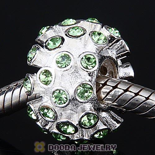Sterling Silver Loose Pave Beads with Peridot Austrian Crystal