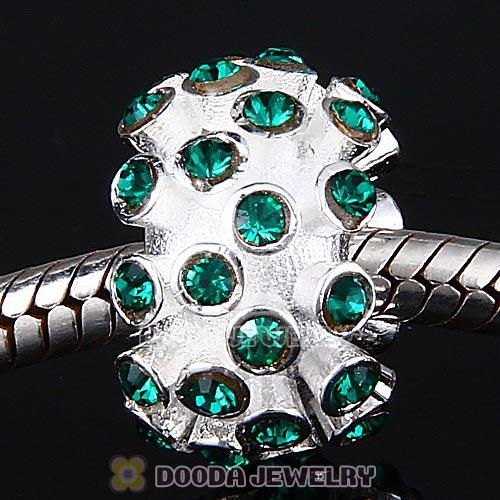 Sterling Silver Loose Pave Beads with Emerald Austrian Crystal