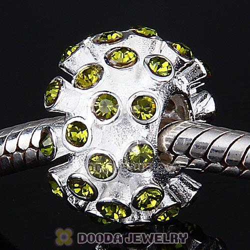 Sterling Silver Loose Pave Beads with Olivine Austrian Crystal