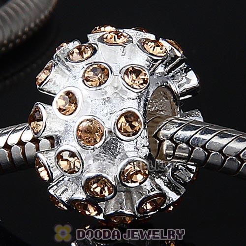 Sterling Silver Loose Pave Beads with Light Colorado Topaz Austrian Crystal
