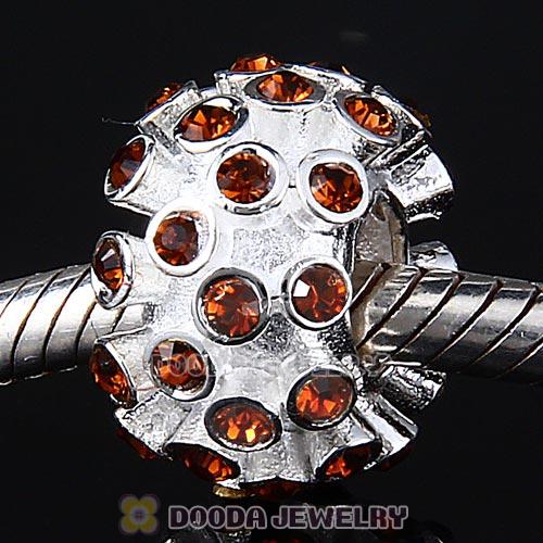 Sterling Silver Loose Pave Beads with Smoked Topaz Austrian Crystal