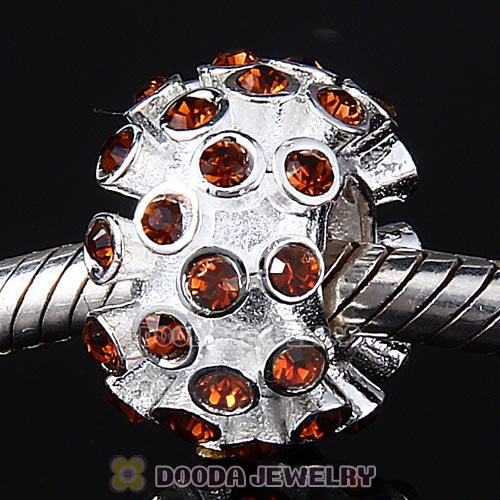 Sterling Silver Loose Pave Beads with Smoked Topaz Austrian Crystal