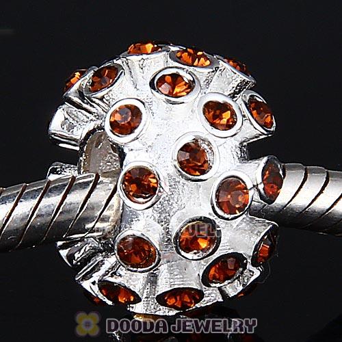 Sterling Silver Loose Pave Beads with Smoked Topaz Austrian Crystal