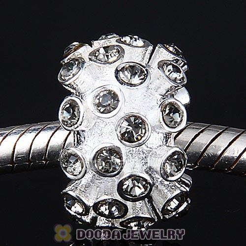 Sterling Silver Loose Pave Beads with Black Diamond Austrian Crystal