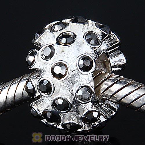 Sterling Silver Loose Pave Beads with Jet Hematite Austrian Crystal