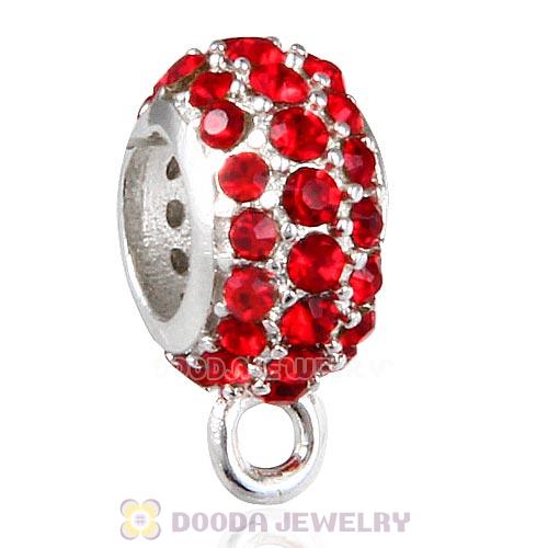 European Sterling Silver Pave Beads with Light Siam Austrian Crystal