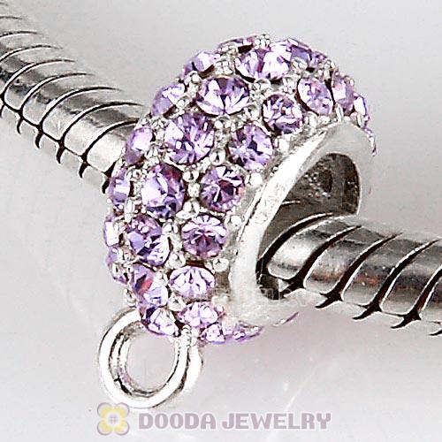 European Sterling Silver Pave Beads with Violet Austrian Crystal