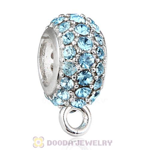 European Sterling Silver Pave Beads with Aquamarine Austrian Crystal