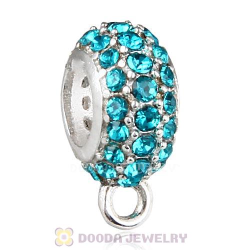 European Sterling Silver Pave Beads with Blue Zircon Austrian Crystal