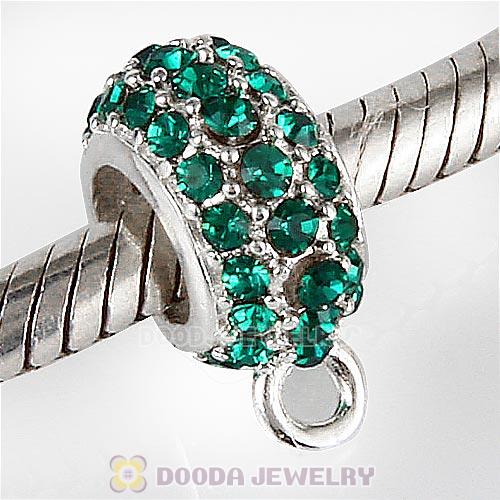 European Sterling Silver Pave Beads with Emerald Austrian Crystal