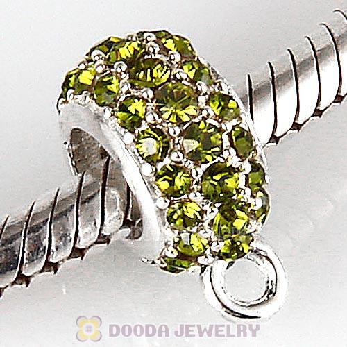 European Sterling Silver Pave Beads with Olivine Austrian Crystal
