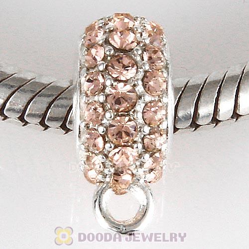 European Sterling Silver Pave Beads with Light Peach Austrian Crystal