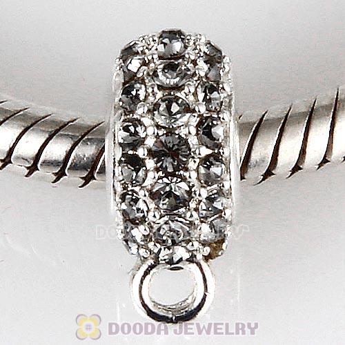 European Sterling Silver Pave Beads with Black Diamond Austrian Crystal