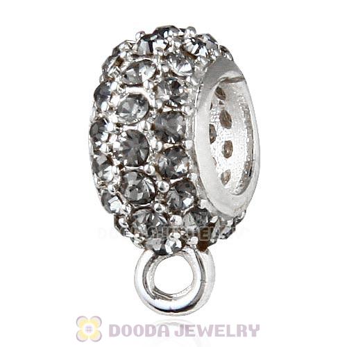 European Sterling Silver Pave Beads with Black Diamond Austrian Crystal