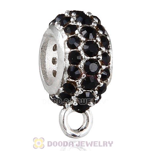 European Sterling Silver Pave Beads with Jet Austrian Crystal