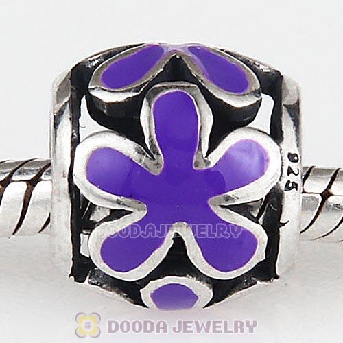Sterling Silver Enamel Flower Beads European Style