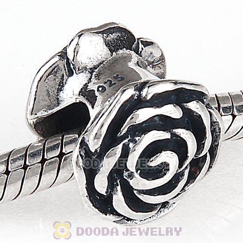 Antique Sterling Silver Rose Charm Beads European Style