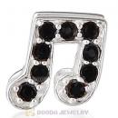 European Sterling Silver Music Note Beads with Jet Austrian Crystal
